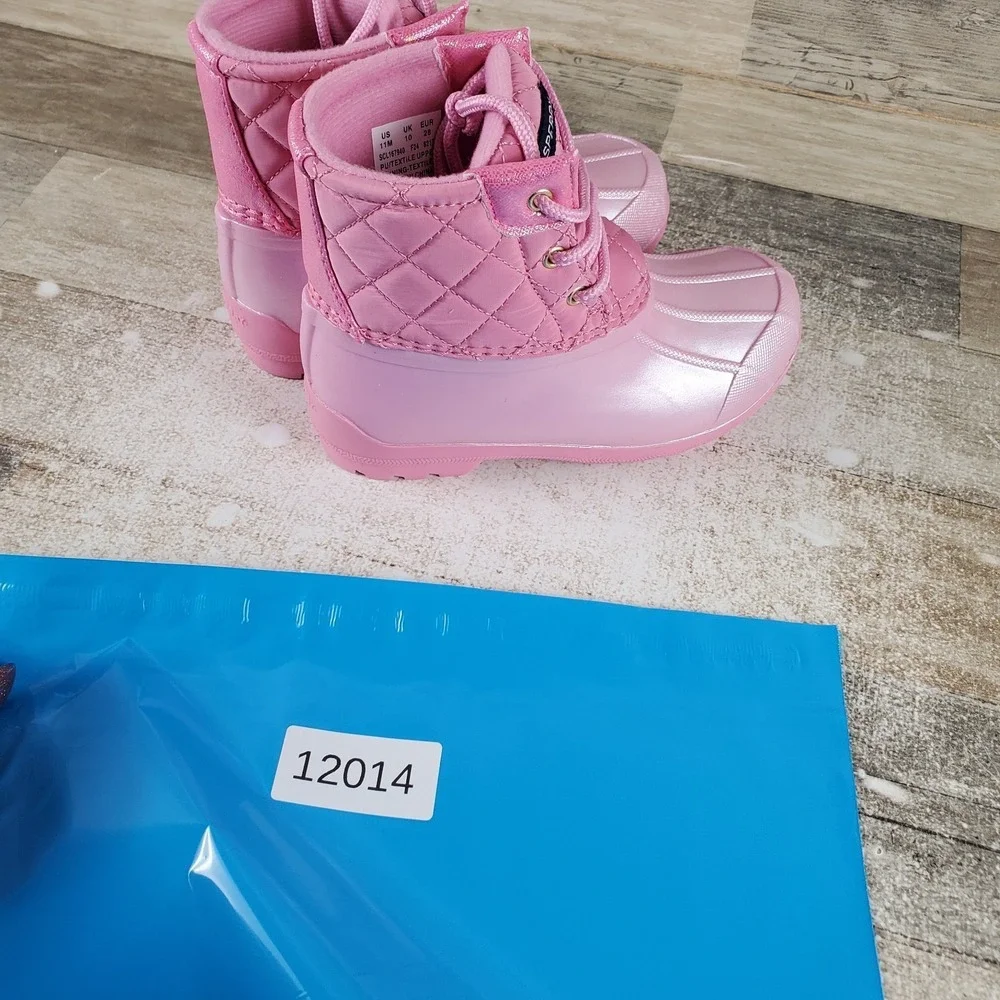 Sperry Port Kids Snow Boot Sz 11 M Pink Rubber Lace Up Mid Top Round Toe Footbed